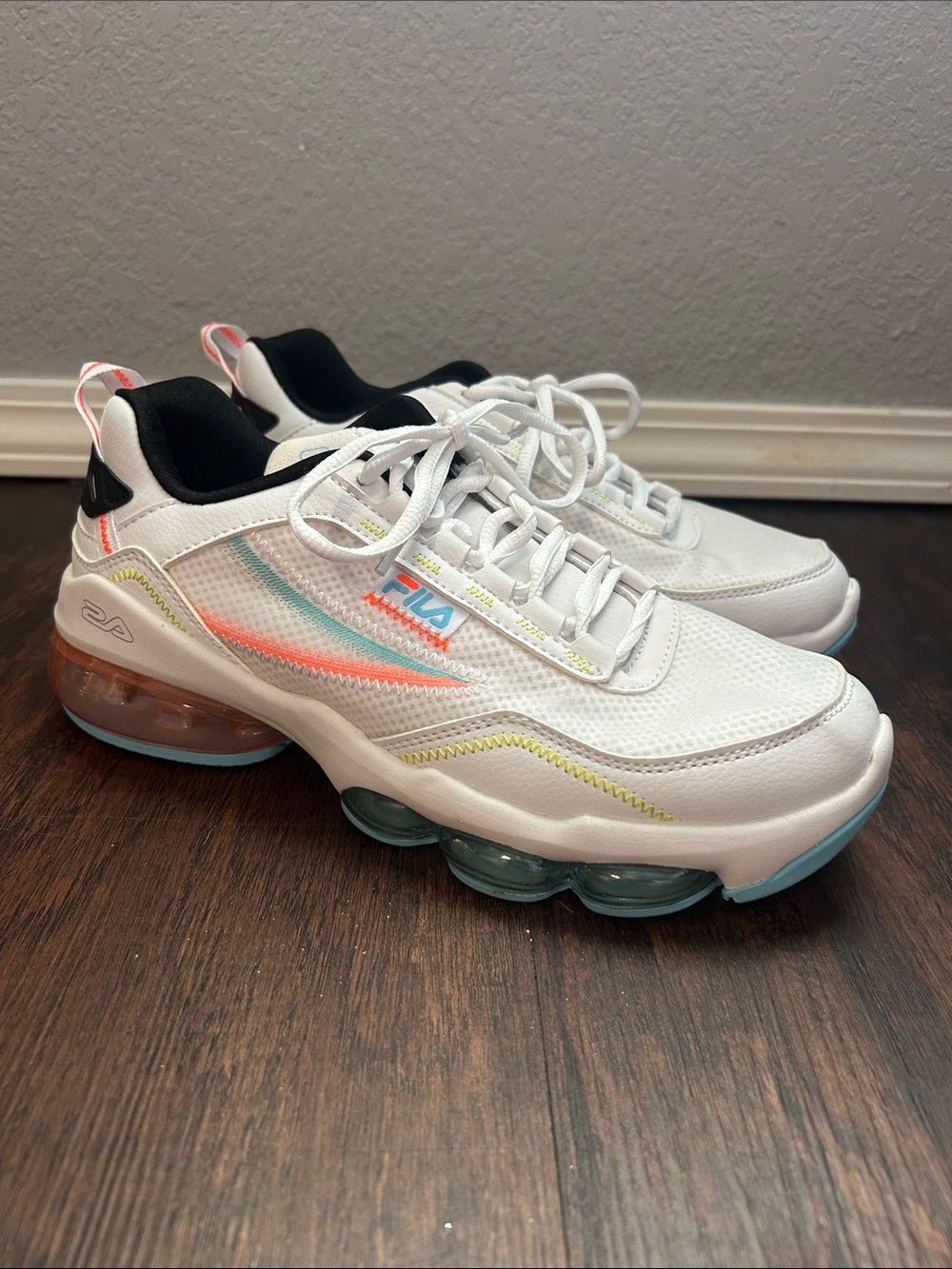 FILA White Sneakers with Coral and Aqua Accents